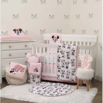 Disney Nojo  Minnie Mouse Nursery 6 Piece Crib Bedding Set In White;pink