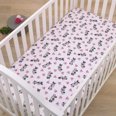Disney Nojo  Minnie Mouse Pink, Black, And White Super Soft Nursery Fitted Crib Sheet