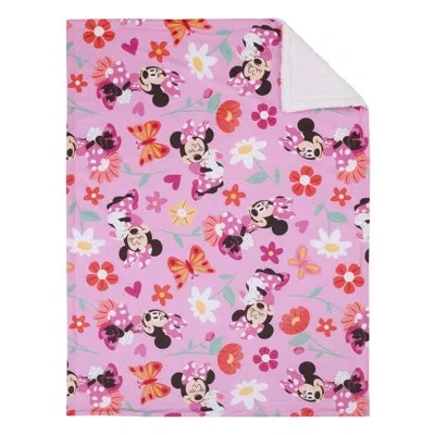 Disney Nojo  Minnie Mouse Springtime Super Soft Sherpa Baby Blanket In Pink