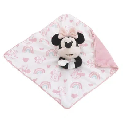Disney Nojo  Minnie Mouse White, Pink, And Aqua Rainbow And Heart Lovey Security Blanket