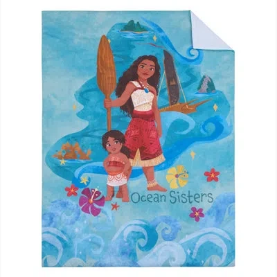 Disney Nojo  Moana 2 Ocean Sisters 4 Piece Toddler Bed Set - Comforter, Fitted Bottom Sheet, Flat Top In Blue,purple,yellow