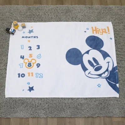 Disney Nojo  Mouse White, Blue, And Orange Super Soft Milestone Baby Blanket