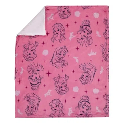 Disney Nojo  Princess Pink And Purple Tiaras Super Soft Sherpa Baby Blanket