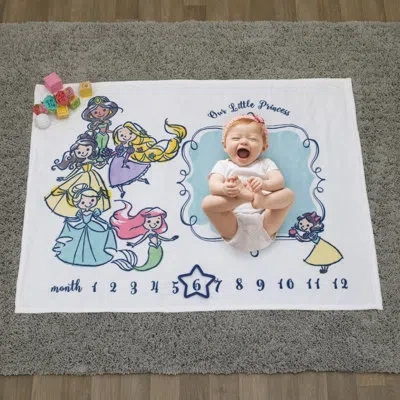 Disney Nojo  Princess White, Pink, Yellow And Aqua Super Soft Milestone Baby Blanket