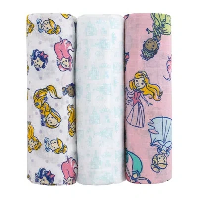 Disney Nojo  Princesses 3 Piece Muslin Swaddle Baby Blanket Set In Pink