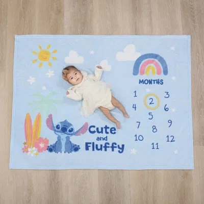 Disney Nojo  Stitch Cute And Fluffy Milestone Baby Blanket, Blue