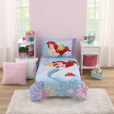 Disney Nojo  The Little Mermaid Be Fearless Ariel 4 Piece Toddler Bedding Set In Aqua