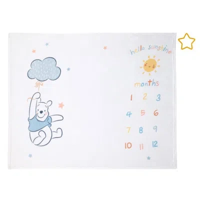 Disney Nojo  Winnie The Pooh White, Yellow, And Aqua Super Soft Milestone Baby Blanket