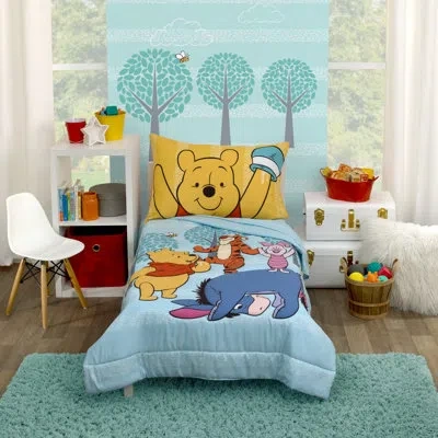 Disney Nojo Winnie The Pooh Funny Friends Tigger Eeyore And Piglet 4 Piece Toddler Bedding Set In Blue;yellow