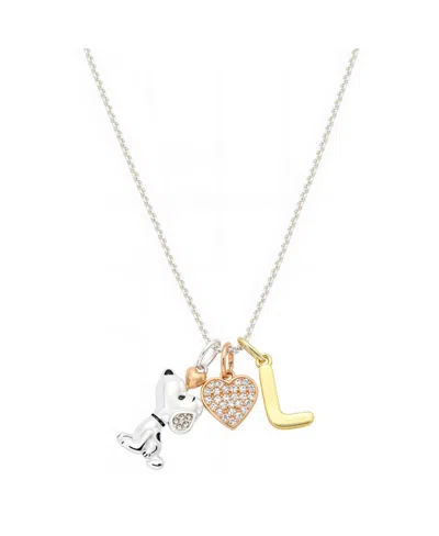 Disney Peanuts Cubic Zirconia Snoopy Heart Initial Cluster Charm Necklace