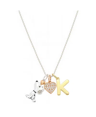 Disney Peanuts Cubic Zirconia Snoopy Heart Initial Cluster Charm Necklace