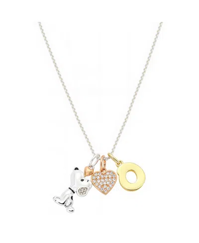 Disney Peanuts Cubic Zirconia Snoopy Heart Initial Cluster Charm Necklace