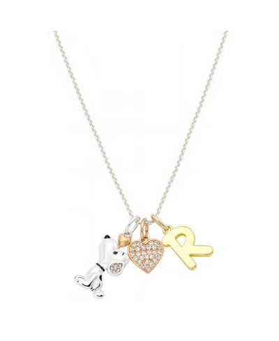 Disney Peanuts Cubic Zirconia Snoopy Heart Initial Cluster Charm Necklace