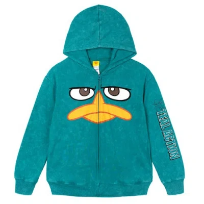 Disney Kids'  Phineas And Ferb Perry The Platypus Cosplay Fleece Zip-up Hoodie In Green