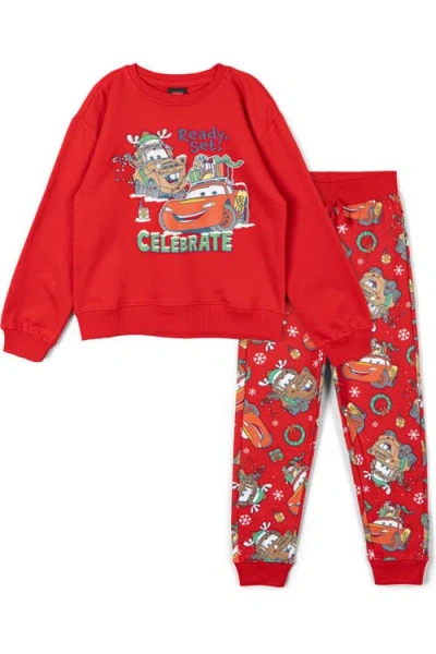 Disney Kids'  Pixar Holiday 2-piece Fleece Sweatshirt And Pants Set In Red
