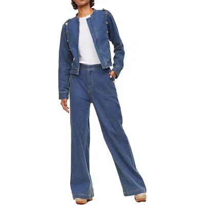 Disney Plus Womens Embellished Denim Wide Leg Jeans In Blue