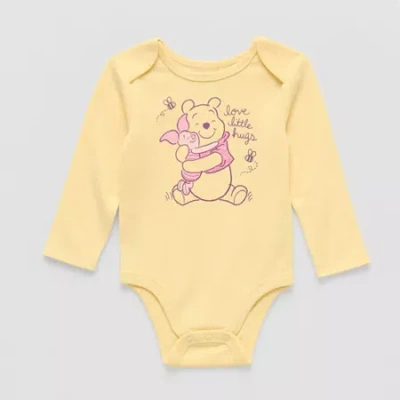 Disney Pooh Disney Baby Girls Winnie The Pooh Crew Neck Long Sleeve Bodysuit In Yellow