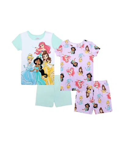 Disney Princess Kids' Big Girls Short Set Pajamas, 4-piece In Multi