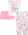 Disney Princess Big Girls Short Sleeve, Shorts, And Jogger Bottoms, 3-piece Pajama Set In Assorted