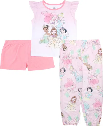Disney Princess Kids' Big Girls Short Sleeve, Shorts, And Jogger Bottoms, 3-piece Pajama Set In Assorted