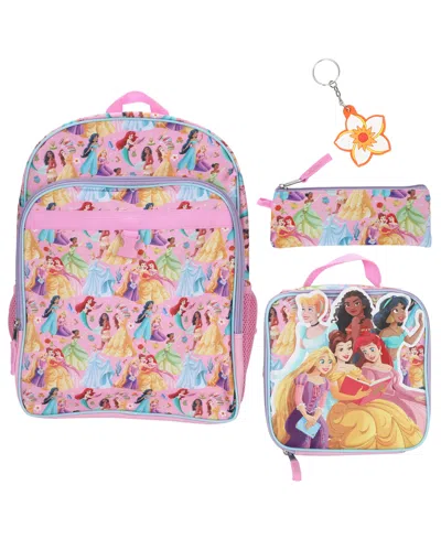 Disney Princess Kids' Girls' All Over Print Backpack, Lunch Bag, Pencil Case And Key Chain, 4-piece Set In Pink