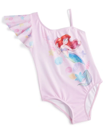Disney Princess Kids' Little Girls The Little Mermaid One-shoulder One-piece Swimsuit In Pink