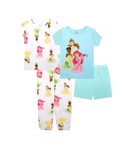 Disney Princess Kids' Little Girls Top And Pajama, 4 Piece Set In Assorted