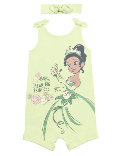 Disney Babies'  Princess Sleeveless Romper Headband Set In Green