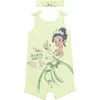 Disney Babies'  Princess Sleeveless Romper Headband Set In Green