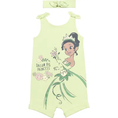 Disney Babies'  Princess Sleeveless Romper Headband Set In Green