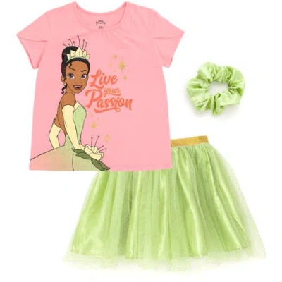 Disney Kids'  Princess T-shirt And Tutu Skirt Set With Scrunchie In Burgundy