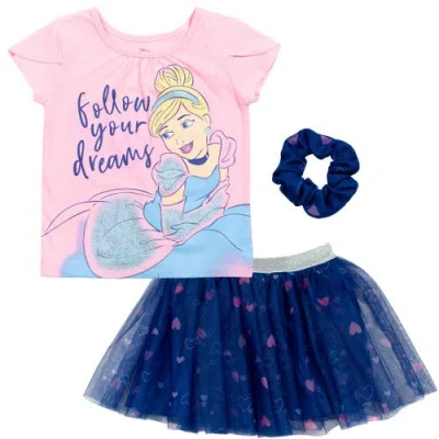 Disney Kids'  Princess T-shirt And Tutu Skirt Set With Scrunchie In Multi