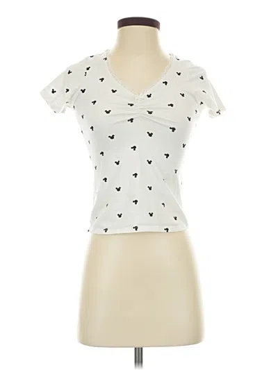 Pre-owned Disney Short Sleeve Top Ivory Hearts Pattern Sweetheart Neckline Tops