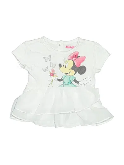 Pre-owned Disney Babies' Short Sleeve Top Ivory Ruffles Neckline Tops