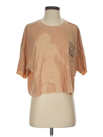 Pre-owned Disney Short Sleeve Top Tan Graphic Pattern Crew Neck Tops