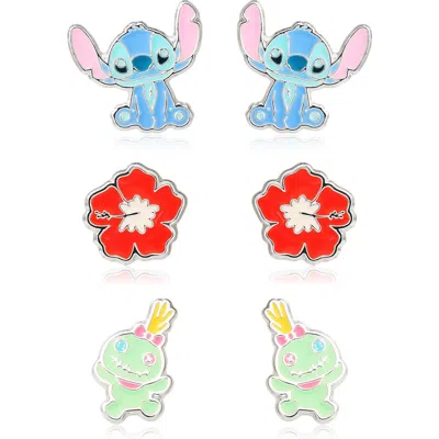 Disney Silver Plated Stud Earring Set, 3 Pairs In Multi