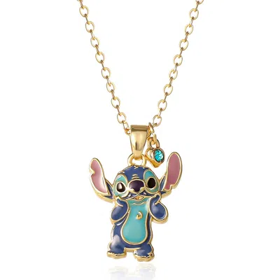 Disney Stitch Crystal Standing Pendant Necklace,18kt Yellow Gold In Multi