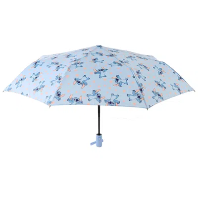 Disney Stitch Hands Up Floral Print Compact Umbrella Officially Licensed In Blue