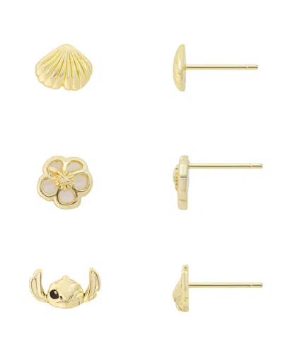 Disney Stitch Mother Of Pearl Trio Earring Set In Gold