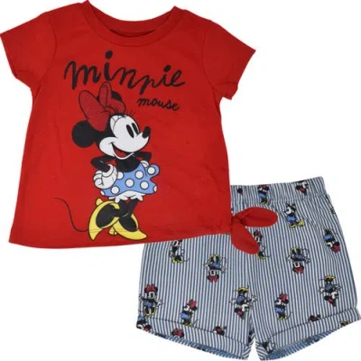 Disney Babies'  T-shirt & Chambray Shorts Set In Red