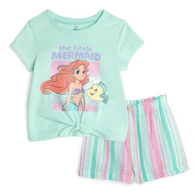 Disney Kids'  The Little Mermaid Princess Ariel 2-piece Short Sleeve Tee And Gauze Shorts Set In Green