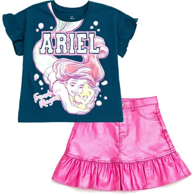 Disney Kids'  The Little Mermaid Princess Ariel 2-piece T-shirt And Skirt Set In Blue