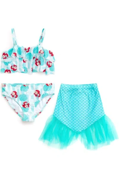 Disney Kids'  The Little Mermaid Princess Ariel Bathing Suit And Skirt Set In Blue