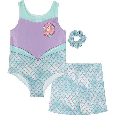 Disney Kids'  The Little Mermaid Princess Ariel Gymnastics Leotard And Shorts Set In Blue