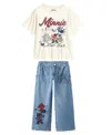 Disney Toddler And Little Girls 2-piece Minnie I Love New York T-shirt And Denim Pants Set In Blue