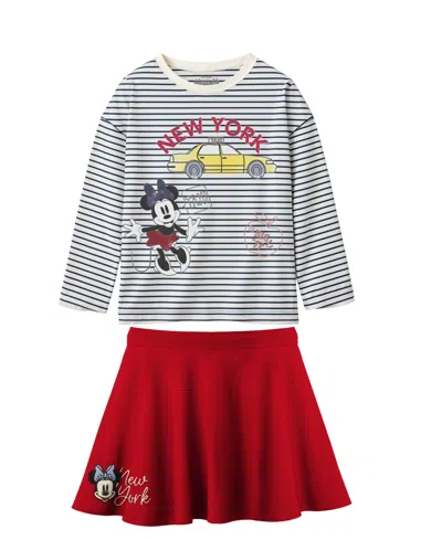 Disney Kids' Toddler And Little Girls 2-piece Minnie New York T-shirt And Skirt Set In Gray