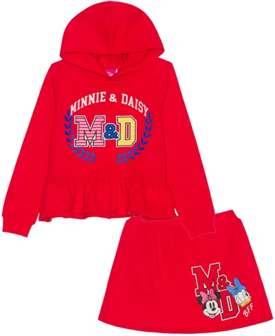 Disney Kids' Toddler And Little Girls 2-piece Minnie Daisy Long Sleeve Top And Skirt Set In Red