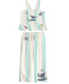 Disney Toddler And Little Girls 2-piece Stitch Embroidered Stripe Linen Top And Pant Set