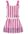 Disney Toddler And Little Girls 2-piece Stitch Embroidered Stripe Top And Skirt Set