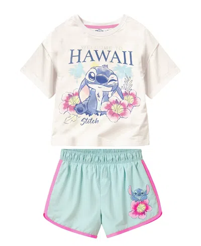 Disney Kids' Toddler And Little Girls 2-piece Stitch Kauai Chief Value Cotton T-shirt And French Terry Shorts Set